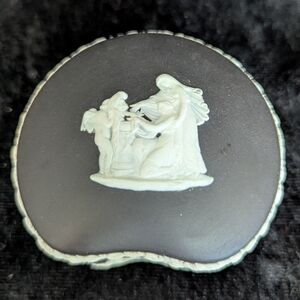 Cream On Black Kidney Bean Shape Trinket Box Wedgwood Jasperware Made in England
